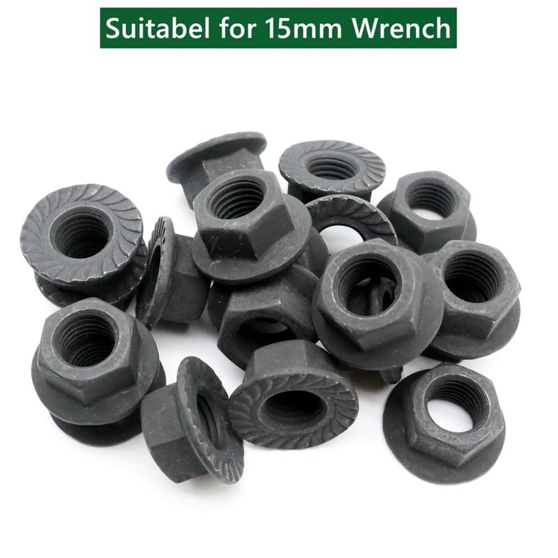 QYIMLI 20Pcs M10 x 1.25mm Flange Nut, Carbon Steel Thread Hardware Nuts Serrated Flange Lock Nuts Metric Hex Flange Nuts Bright Finish (Black) - Image 4